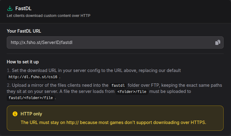 FastDL box on the Files tab