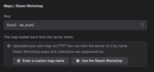 Maps / Steam Workshop section with the Use the Steam Workshop button