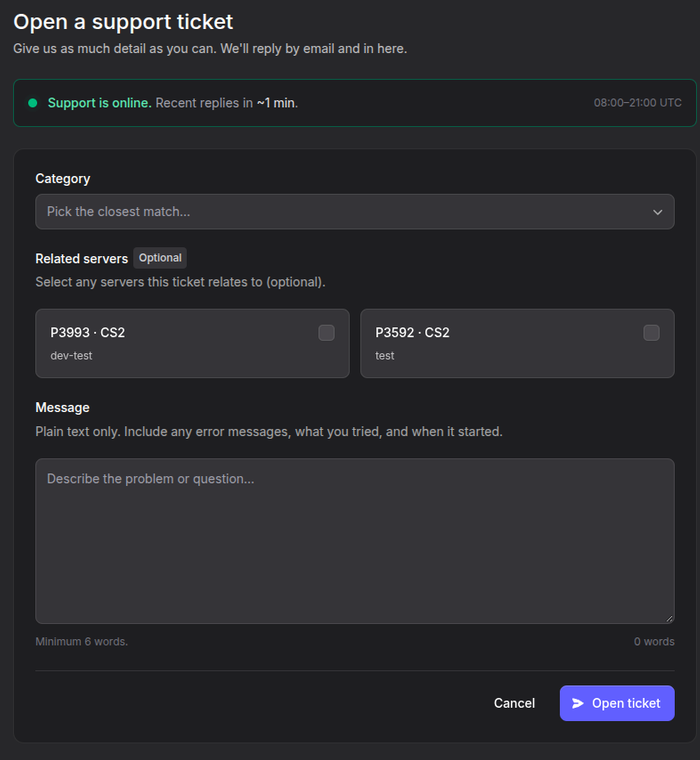 New ticket form